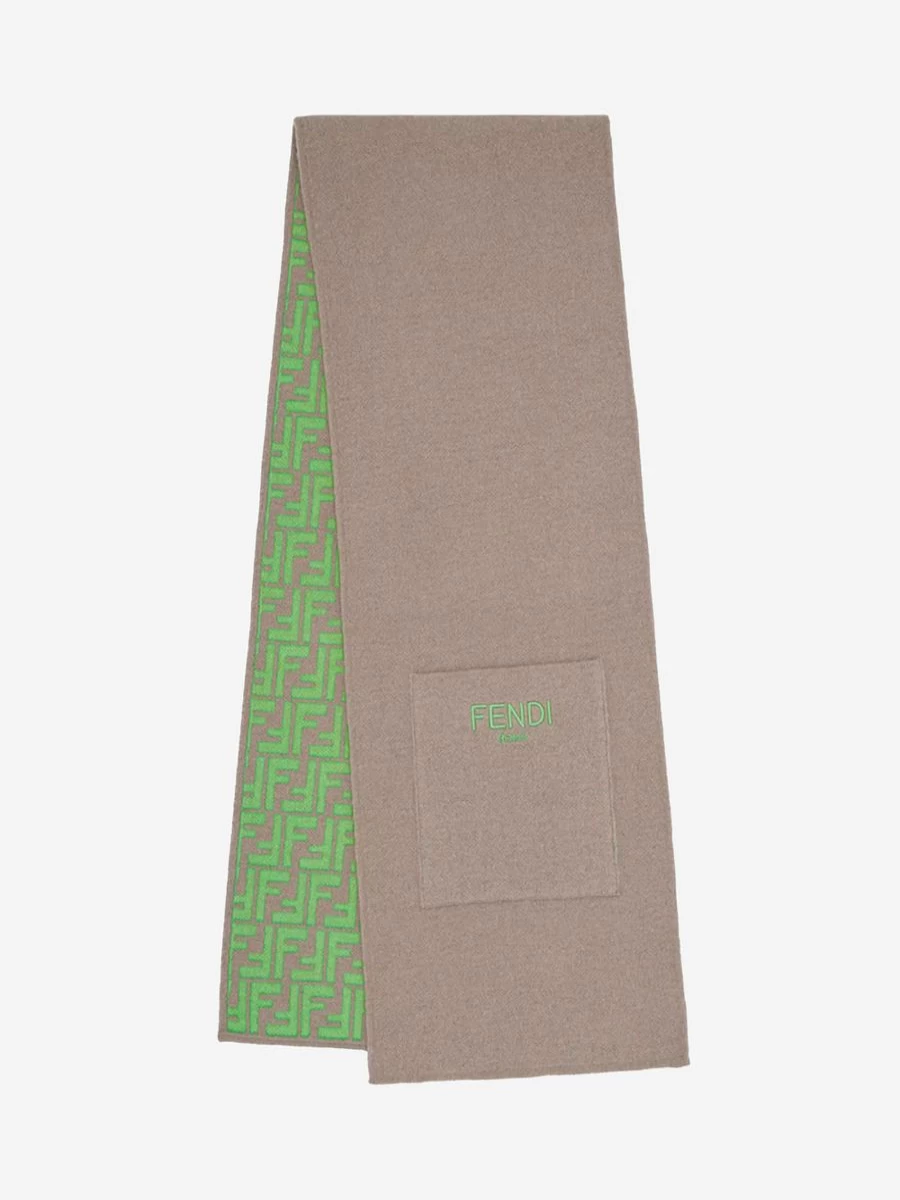 Fendi Kids Girls Reversible FF Logo Scarf in Beige - Luxury Cashmere Winter Accessory