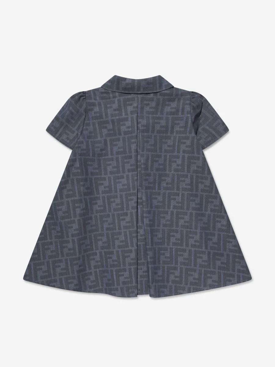 Fendi Kids Baby Girls Blue Chambray Logo Dress
