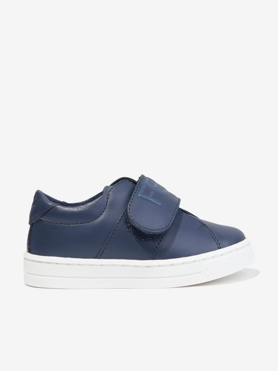 Fendi Kids Boys Navy Leather Logo Sneakers for Children