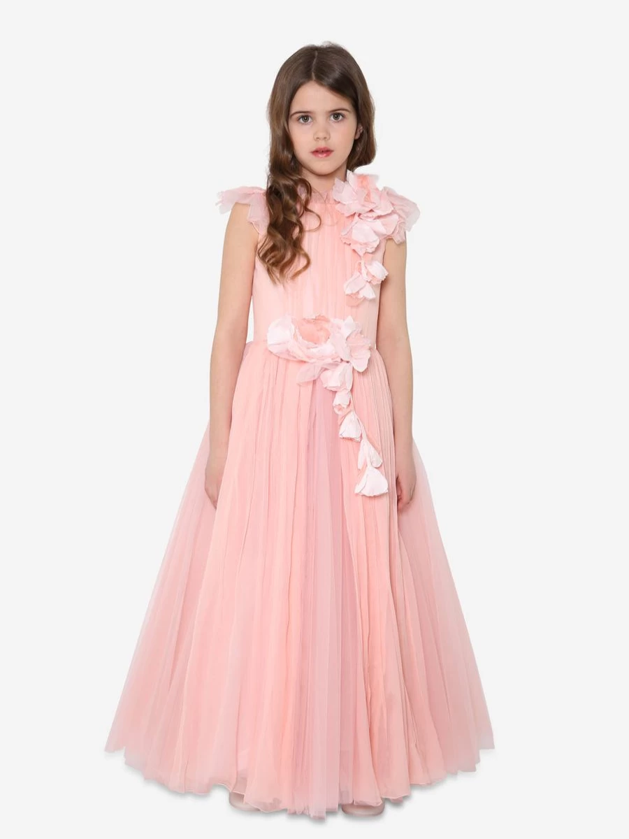 Marchesa Girls Pink Floral Embellished Georgette Gown for Special Occasions