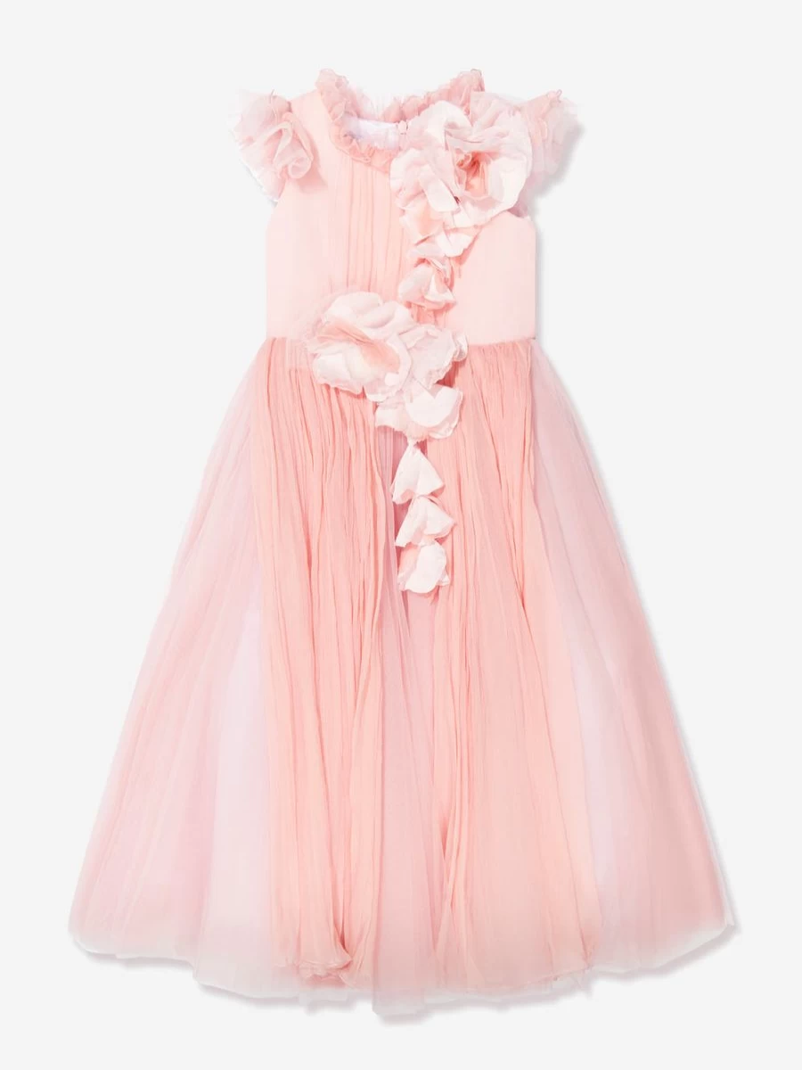Marchesa Girls Pink Floral Embellished Georgette Gown for Special Occasions