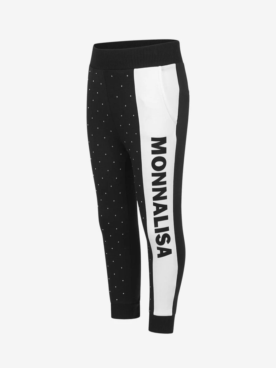 Monnalisa Girls' Sparkly Cotton Joggers with Diamante Logo - Comfortable & Stylish Trousers for Kids
