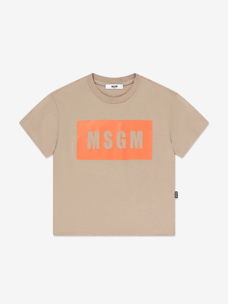 MSGM Girls' Beige Logo T-Shirt for Kids
