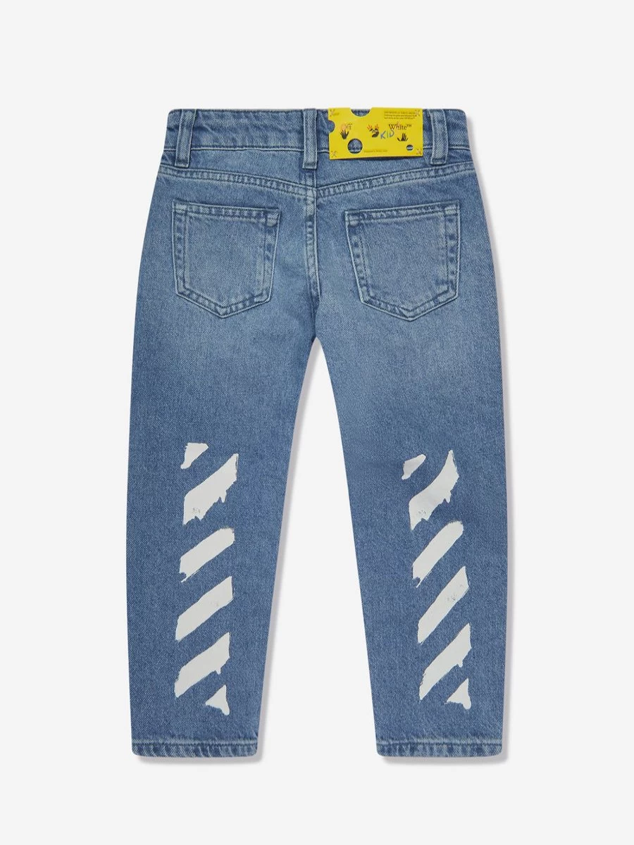 Off-White Boys Blue Paint Graphic Regular Fit Denim Jeans for Kids