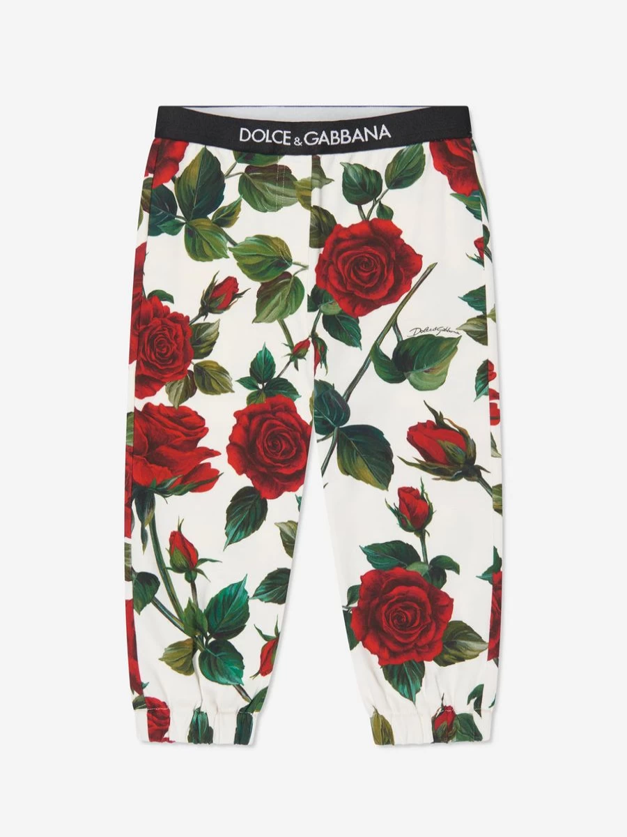 Dolce & Gabbana Kids Girls' White Rose Print Leggings for Baby & Toddler