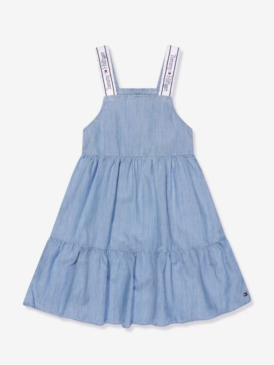 Tommy Hilfiger Girls' Blue Lyocell Denim Dress with Strap Details