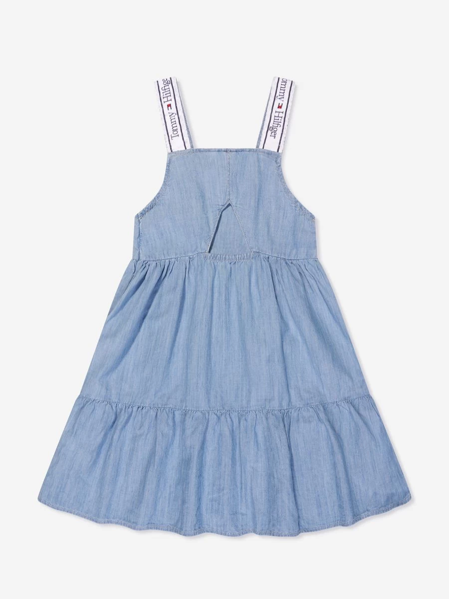 Tommy Hilfiger Girls' Blue Lyocell Denim Dress with Strap Details