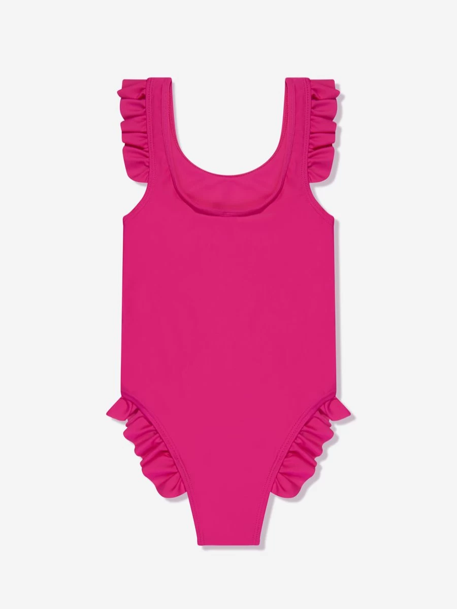 Palm Angels Girls Pink Curved Logo Swimsuit for Summer Beachwear