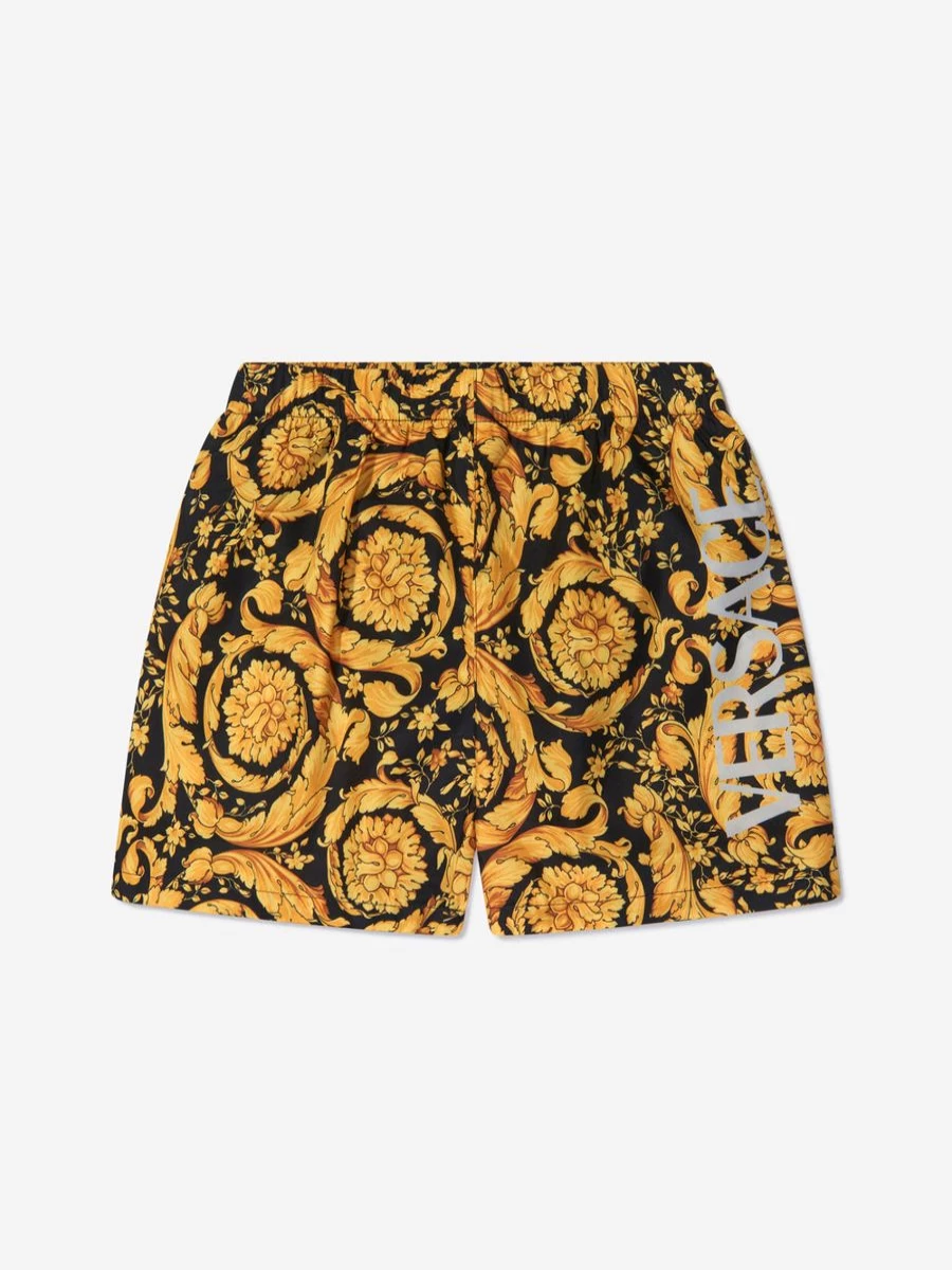 Versace Boys Black Barocco Swim Shorts | Kids Luxury Swimwear