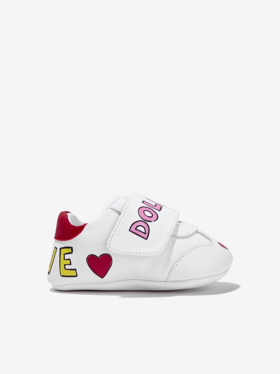 Dolce & Gabbana Kids Baby Girls White Leather Pre-Walker Shoes