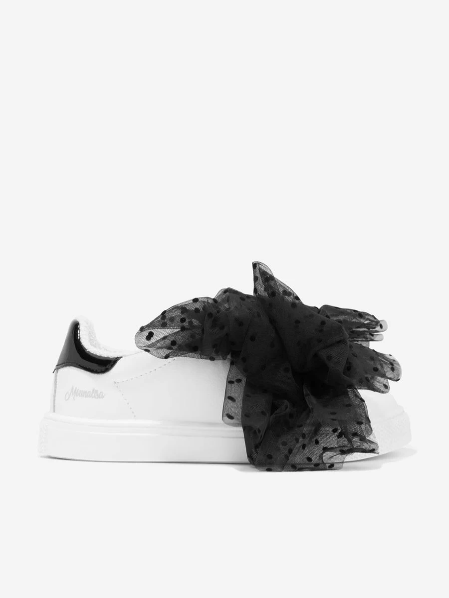 Monnalisa Girls White Tulle Bow Trainers - Elegant Kids Sneakers
