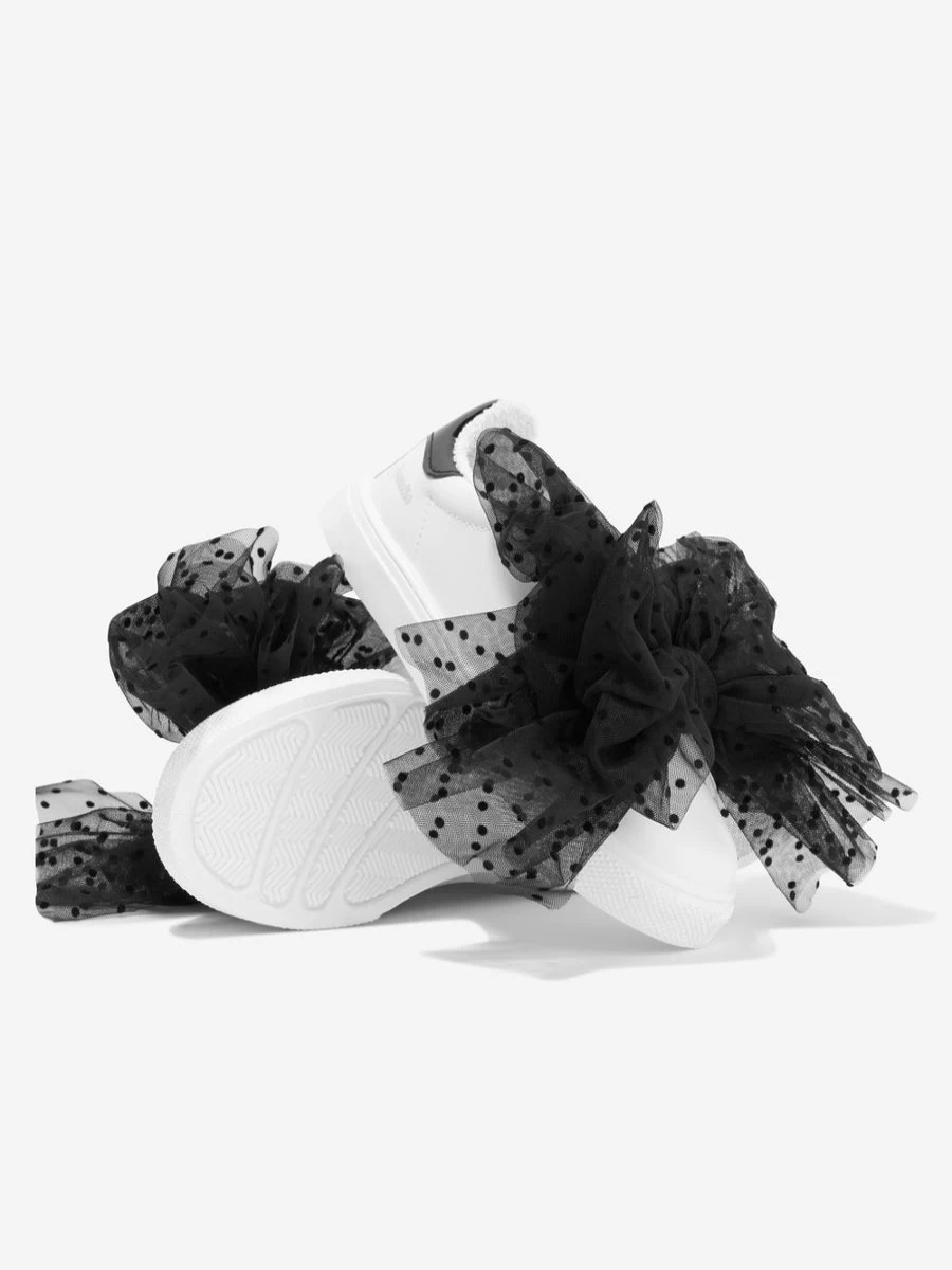 Monnalisa Girls White Tulle Bow Trainers - Elegant Kids Sneakers