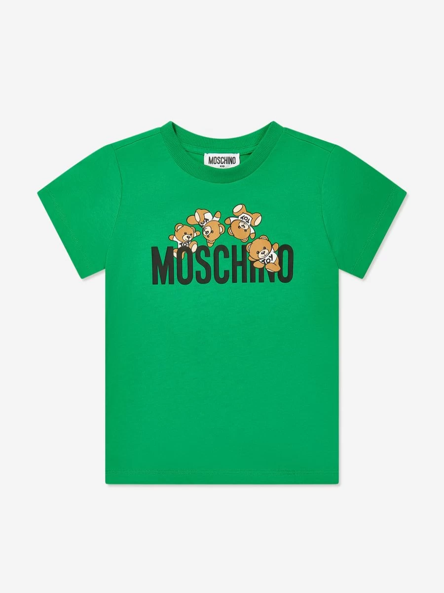 Moschino Kids Boys Green Teddy Bear Logo Cotton T-Shirt