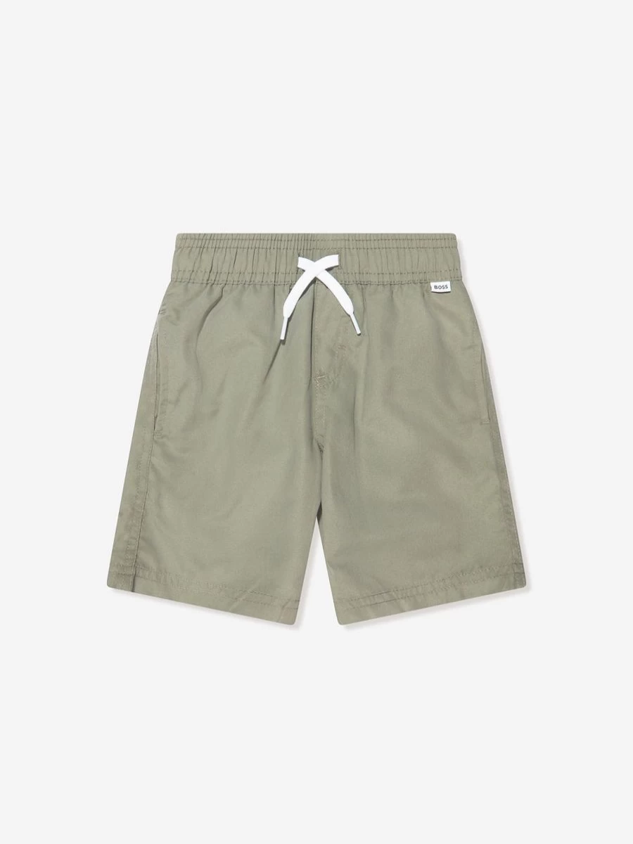 BOSS Boys' Quick-Dry Swim Shorts - Green for Active Water Play