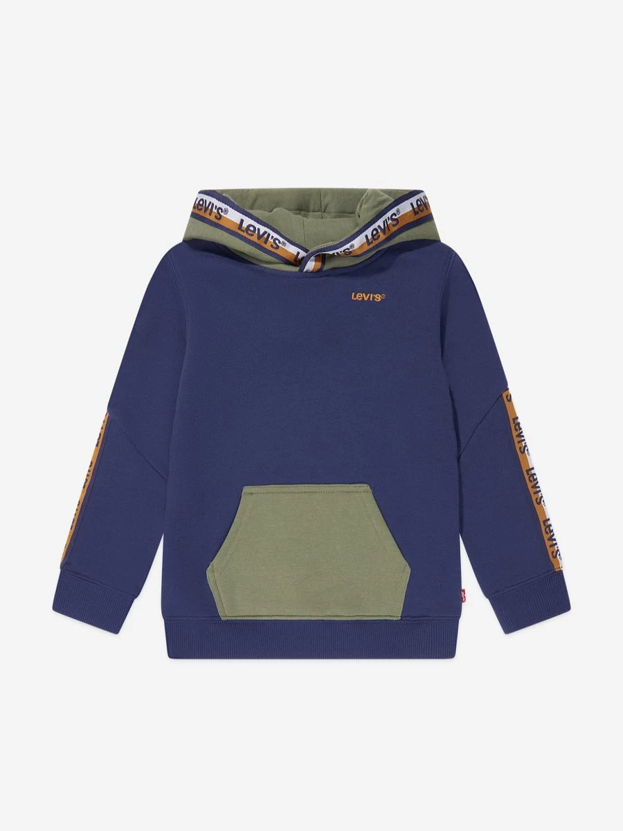 Levi's Kids Wear Boys' Blue Logo Taped Pullover Hoodie for Comfort & Style
