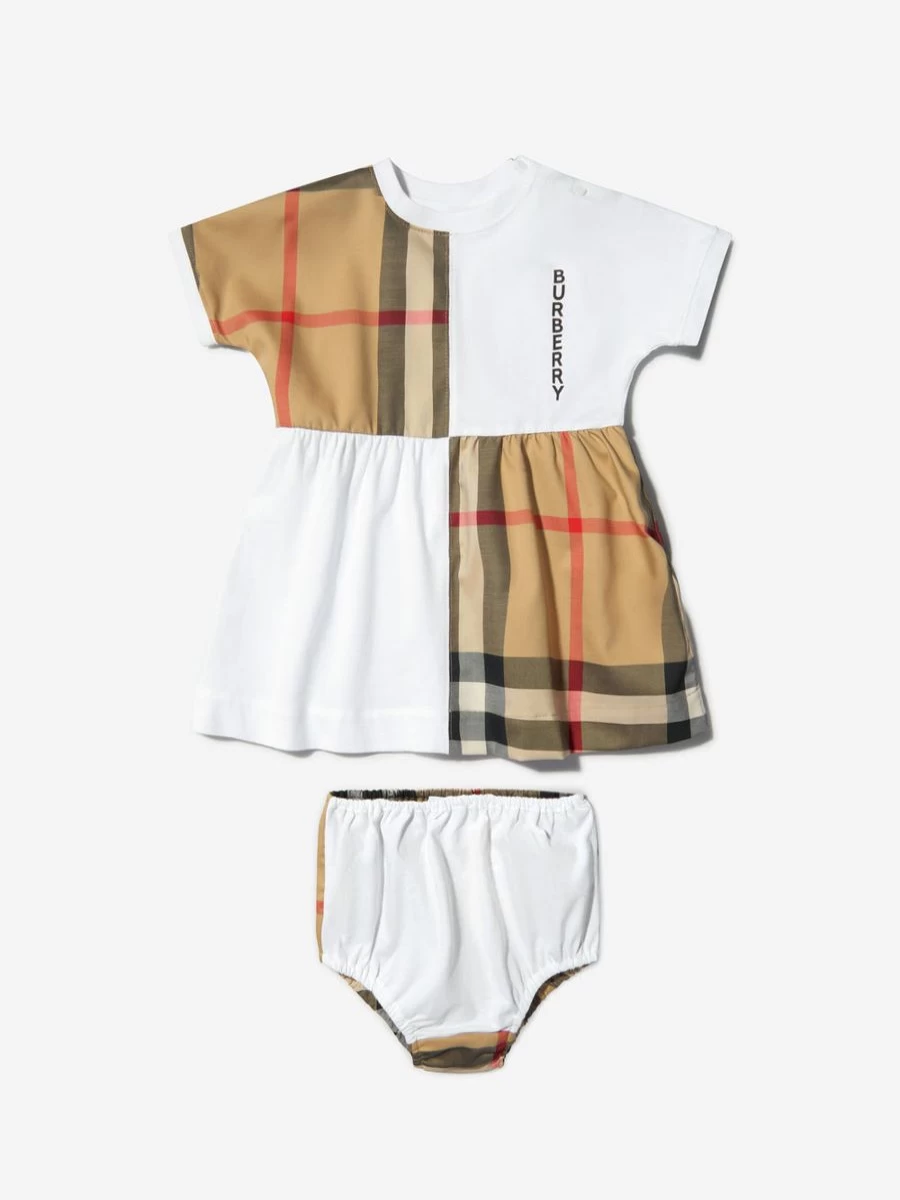 Burberry Kids Baby Girls White Elena Dress and Knickers Set | Elegant Toddler Outfit