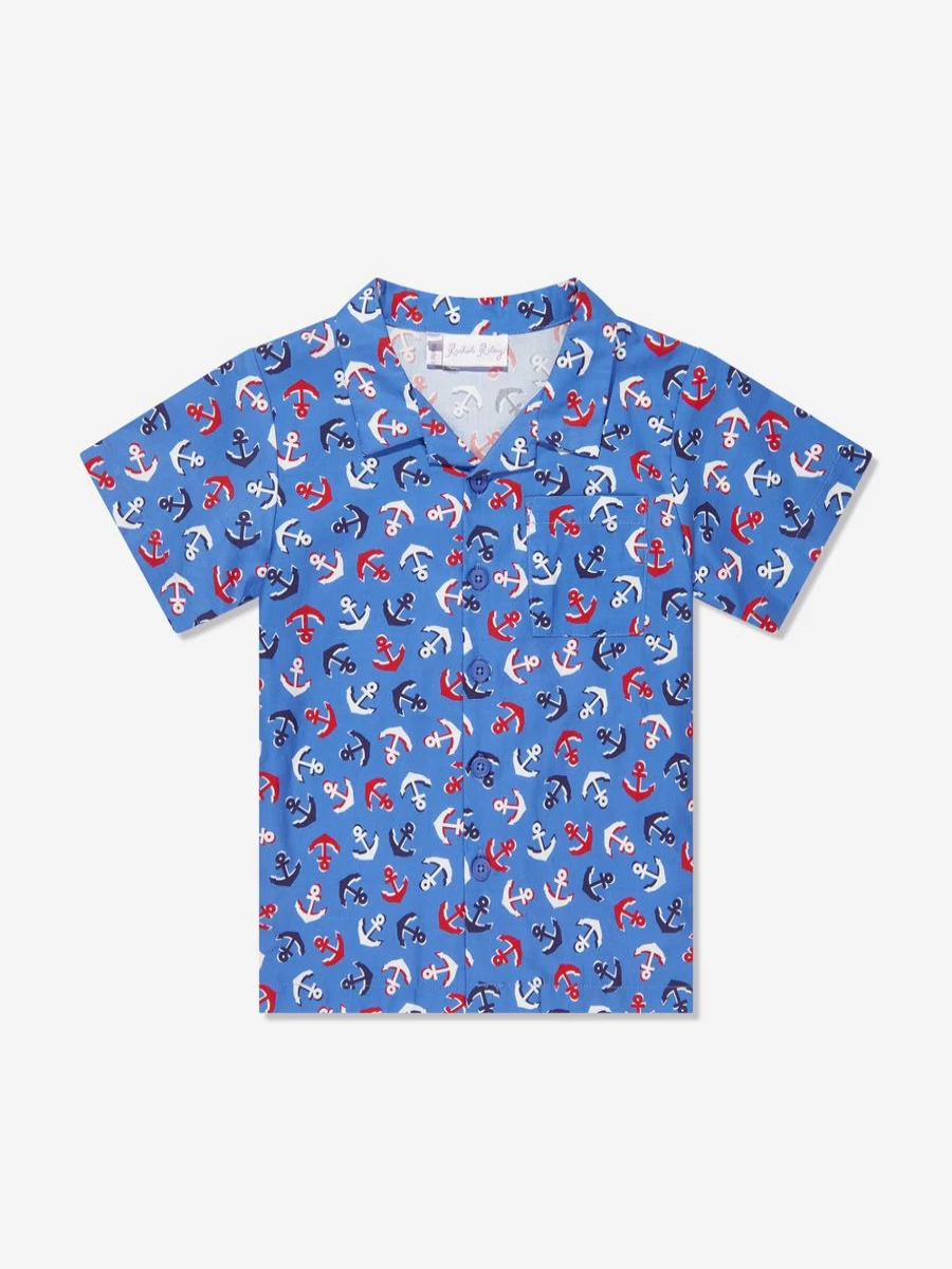 "Rachel Riley Boys Navy Blue Anchor Print Shirt"