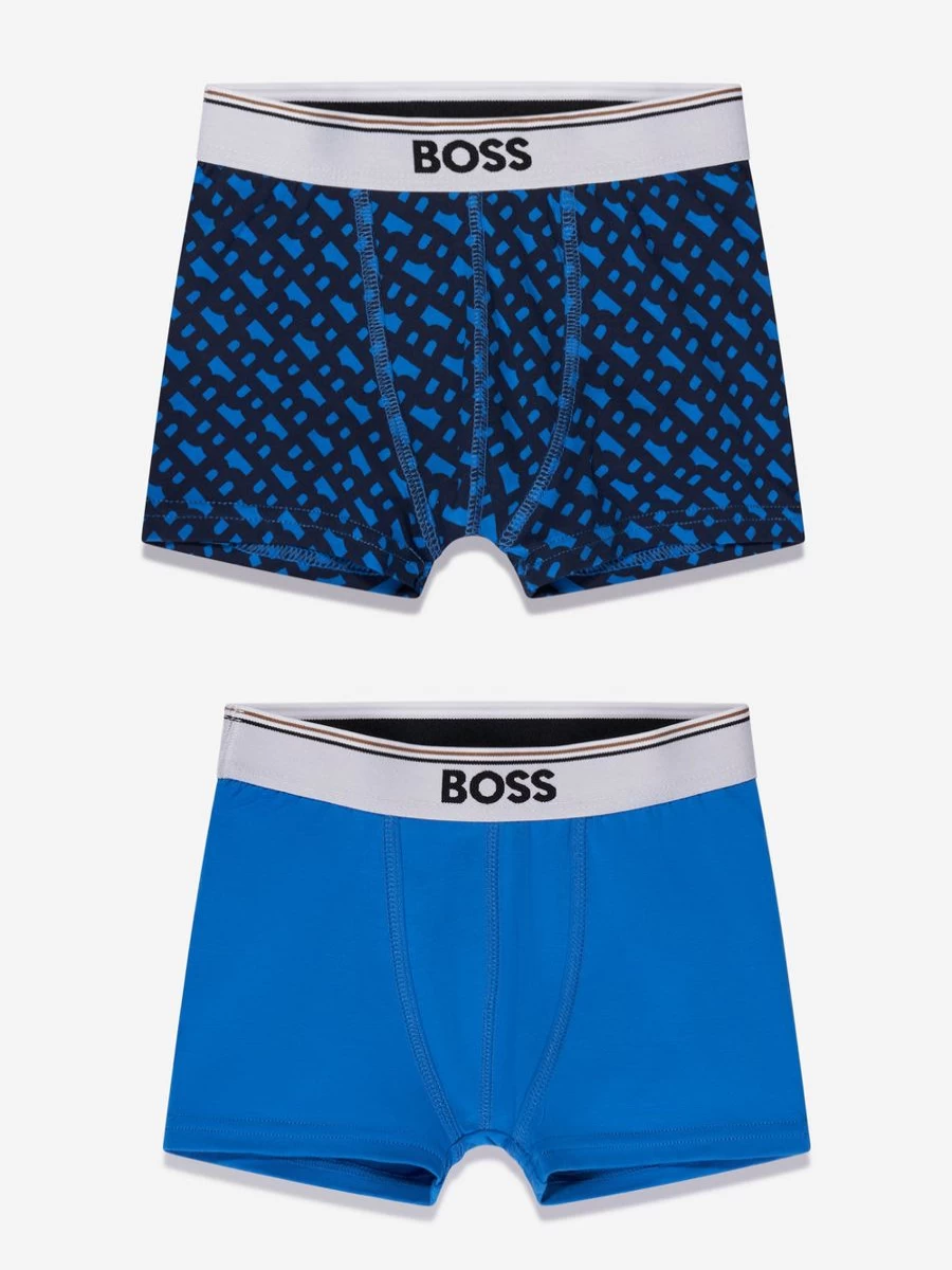 BOSS Boys' 2-Pack Blue Boxer Shorts Set for Comfort & Style