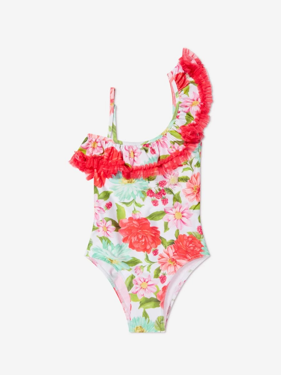 "Selini Action Teen Girls One Shoulder White Floral Swimsuit for Summer Beach Wear"