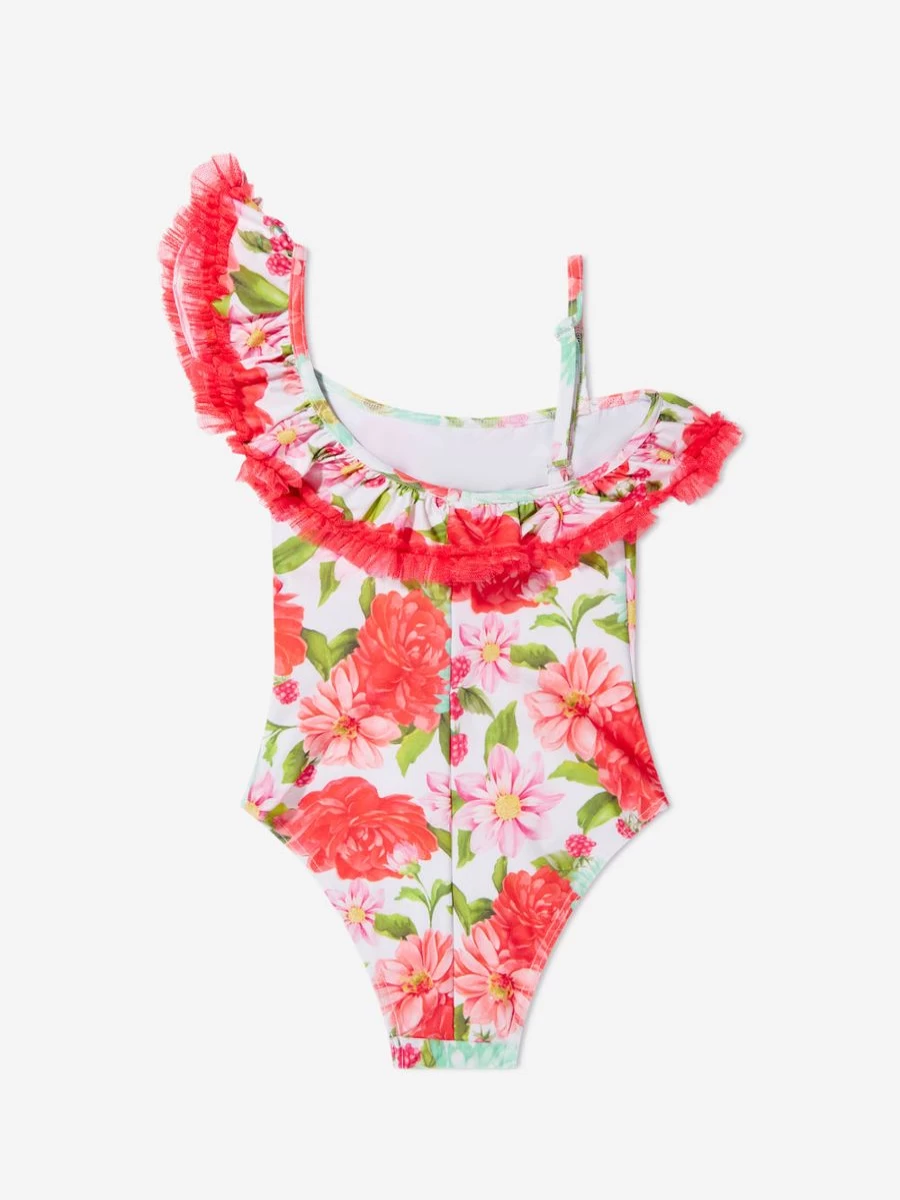 "Selini Action Teen Girls One Shoulder White Floral Swimsuit for Summer Beach Wear"