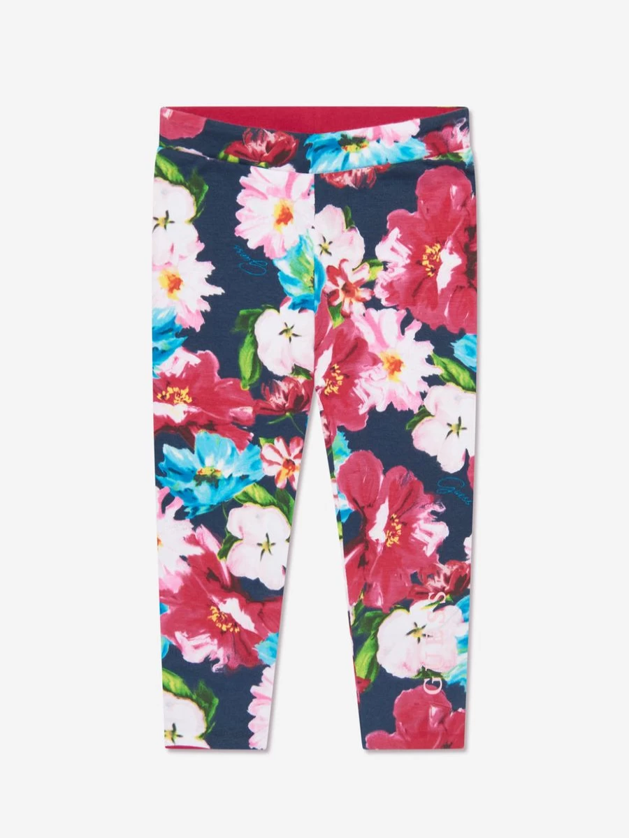 Guess Girls Pink Passion Flower Reversible Leggings for Kids