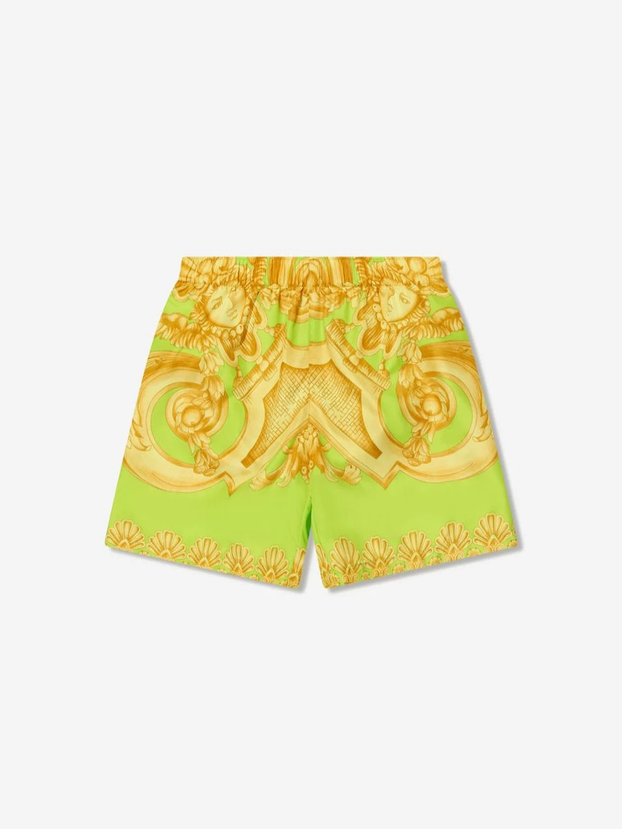 Versace Teen Boys Barocco Lime Swim Shorts | Designer Swimming Trunks
