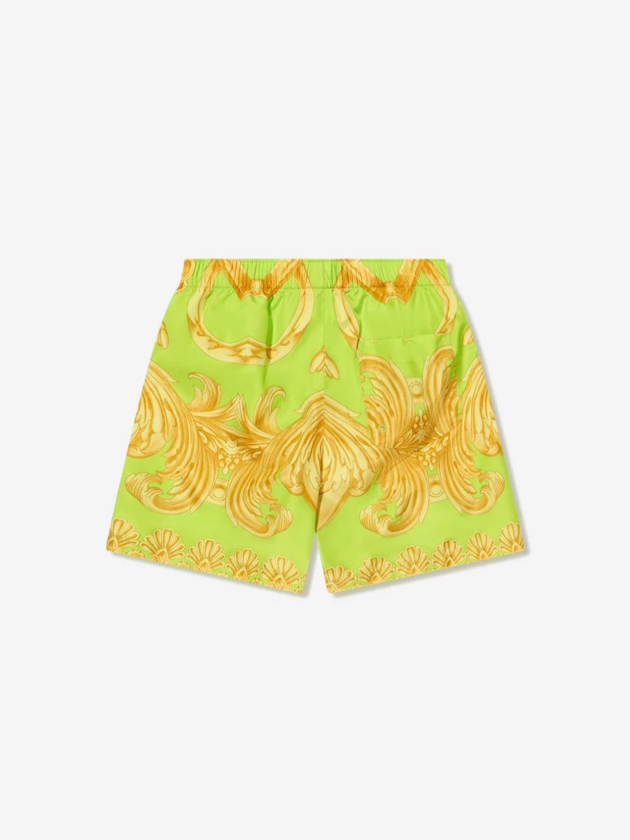Versace Teen Boys Barocco Lime Swim Shorts | Designer Swimming Trunks