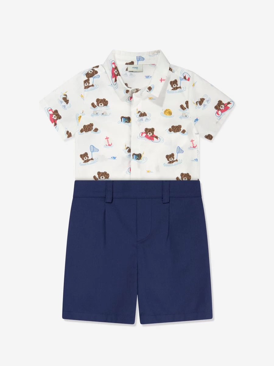 Fendi Kids Boys Multicolor Bear Print Beach Romper - Summer Party Outfit for Baby & Toddler