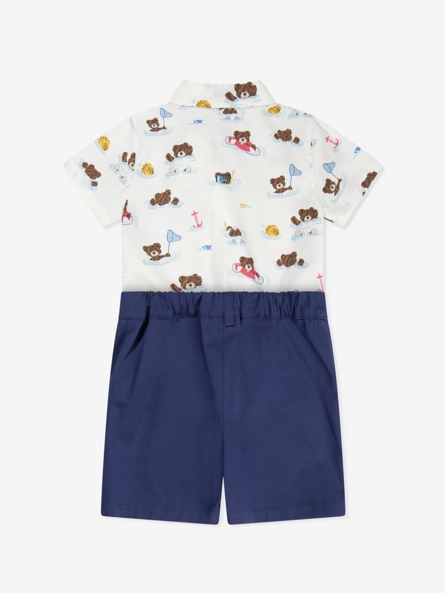 Fendi Kids Boys Multicolor Bear Print Beach Romper - Summer Party Outfit for Baby & Toddler