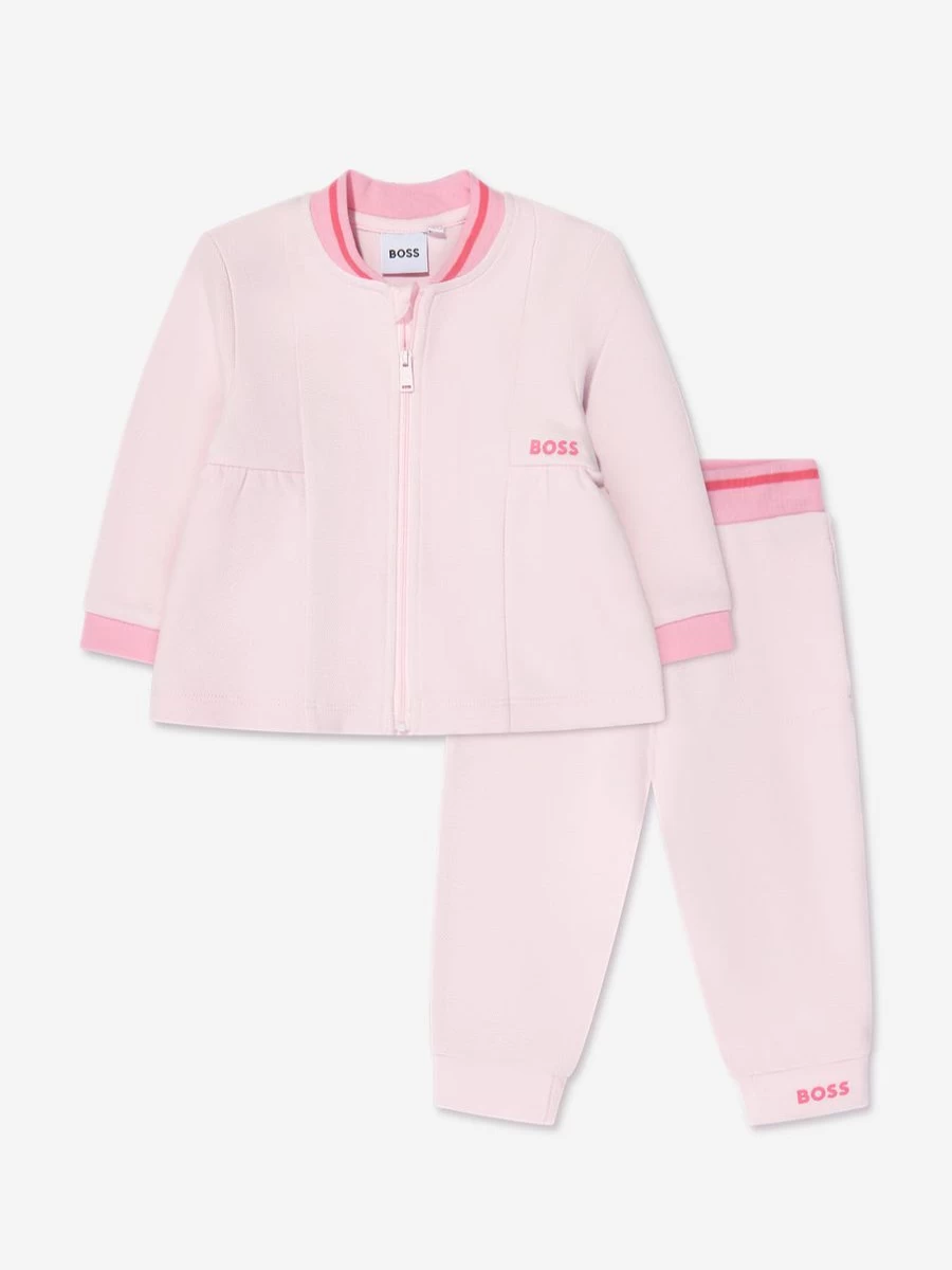 BOSS Baby Girls Pink Logo Tracksuit - Soft Cotton Casual Outfit