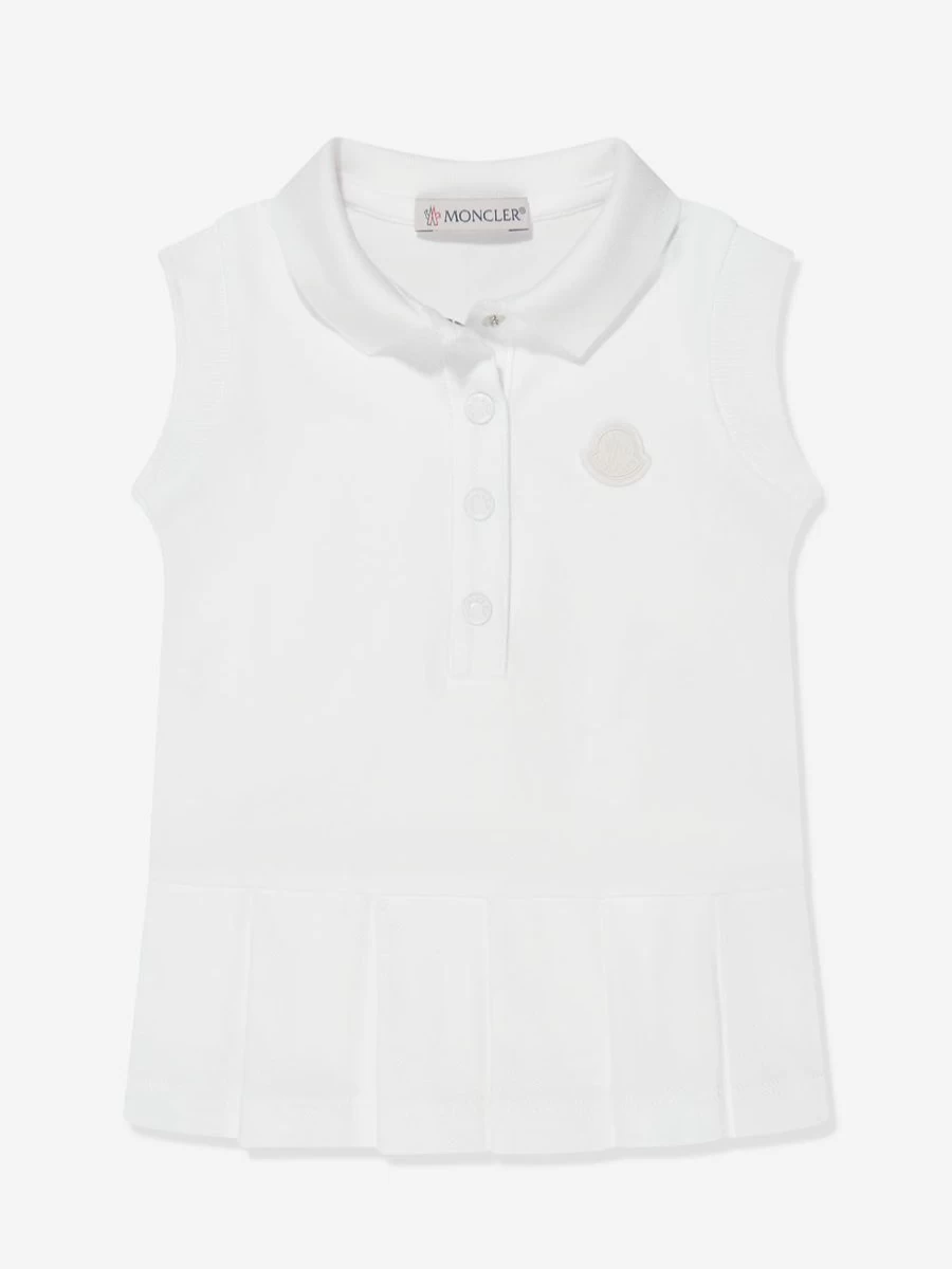 Moncler Enfant Baby Girls White Sleeveless Polo Dress for Summer