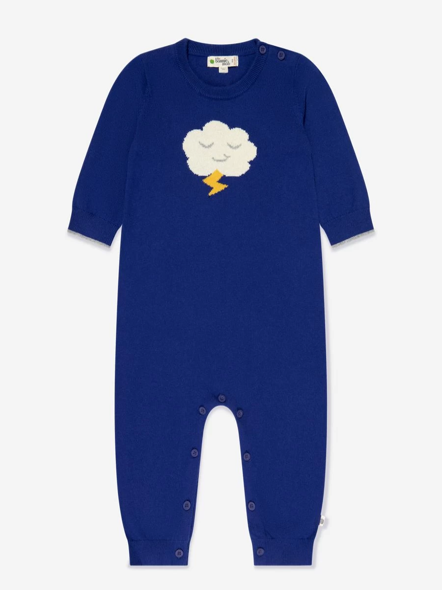 The Bonnie Mob Baby Boys Blue Knitted Cloud Romper - Soft & Comfortable Newborn Outfit