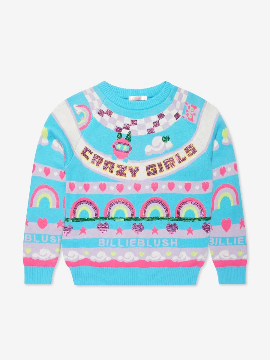 "Billieblush Girls Blue Knitted Embellished Jumper - Stylish & Comfortable"