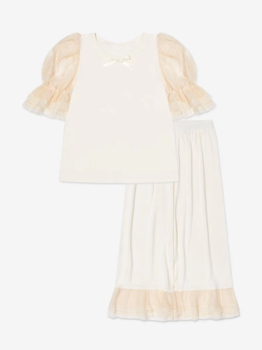 Amiki Children Girls Agatha Cream Pyjama Set - Soft Cotton Sleepwear for Kids