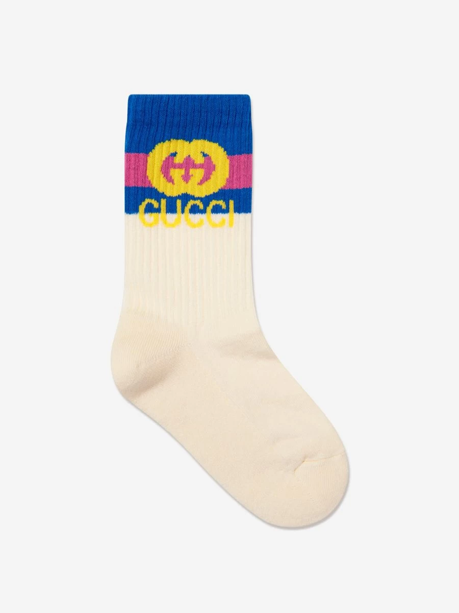 Gucci Kids Teen Logo Socks in Cream for Boys and Girls