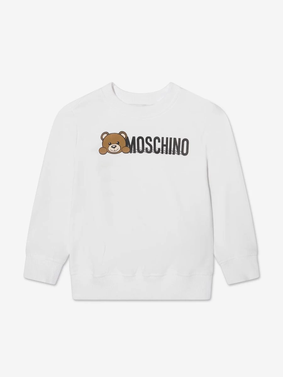 Moschino Kids Boys White Teddy Bear Logo Sweatshirt - Soft Cotton Hoodie for Boys