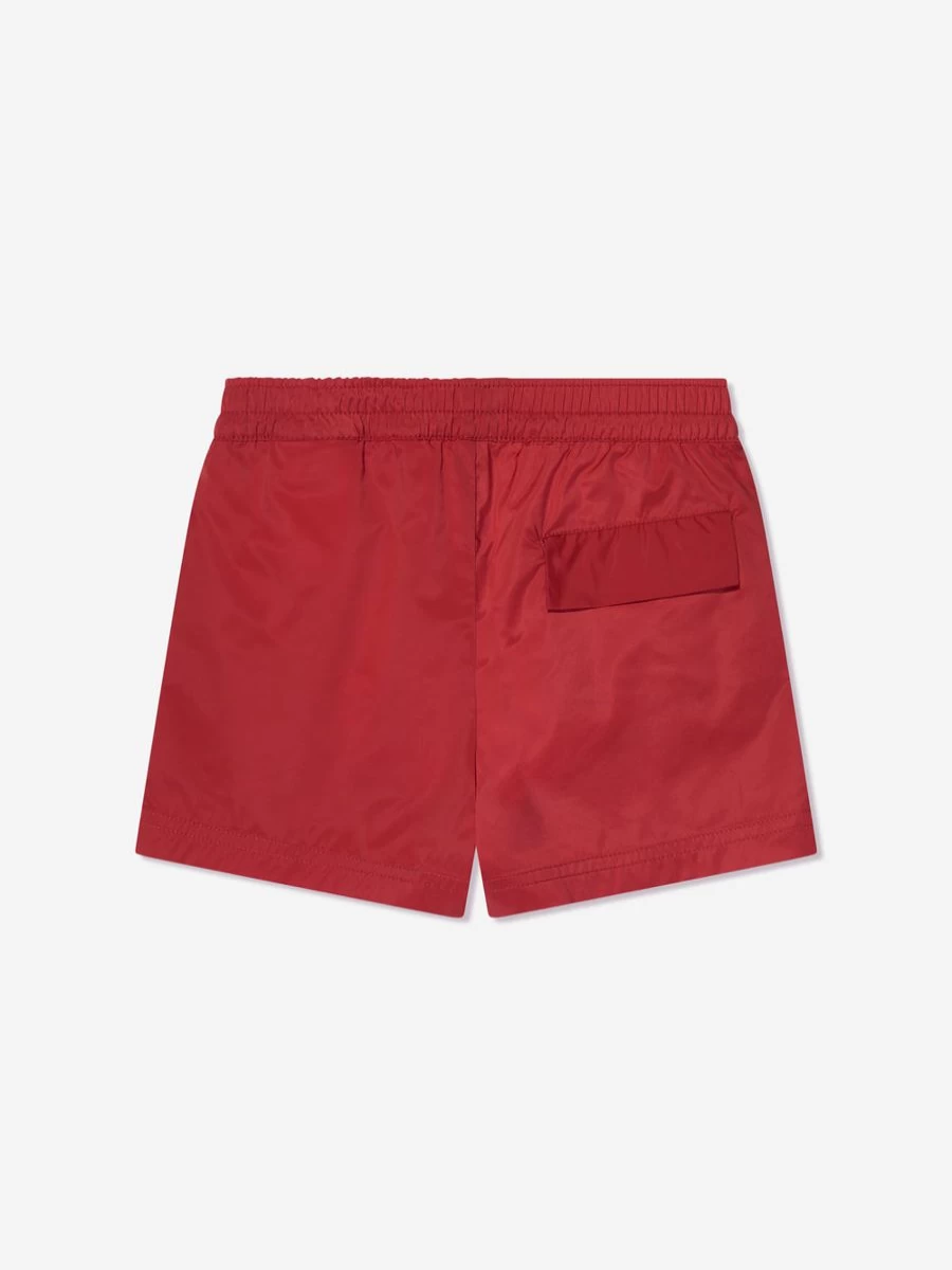 Palm Angels Boys' Red Swim Shorts with Curved Logo Design