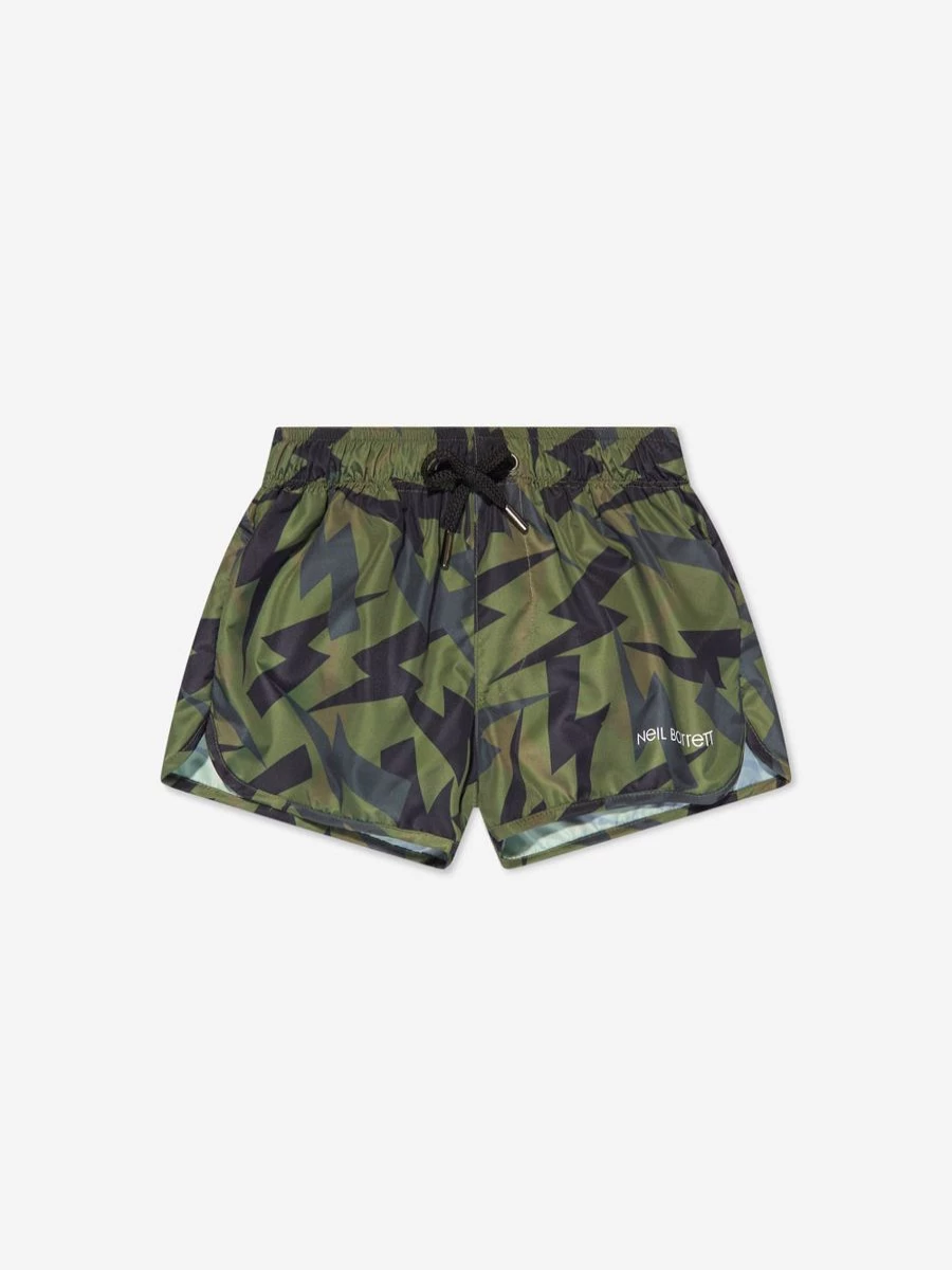 Neil Barrett Boys' Green Thunderbolt Print Swim Shorts