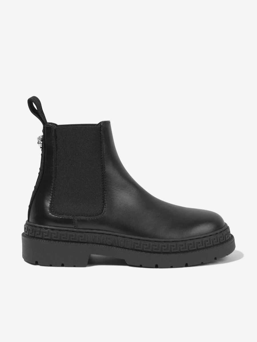 Versace Boys Black Leather Chelsea Boots for Kids