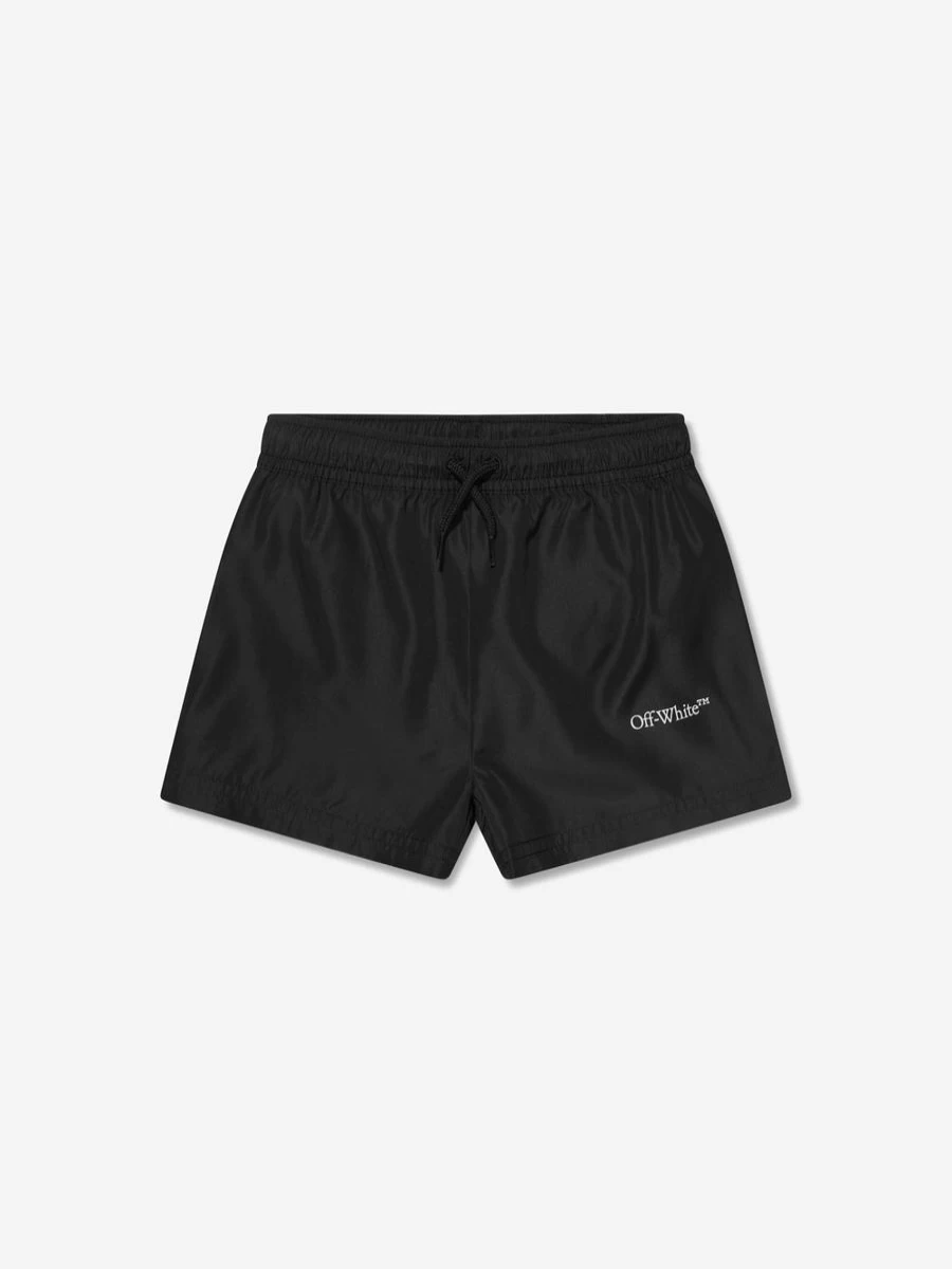 Off-White Boys' Black Scribble Print Swim Shorts for Kids
