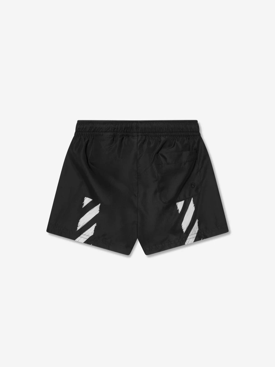 Off-White Boys' Black Scribble Print Swim Shorts for Kids