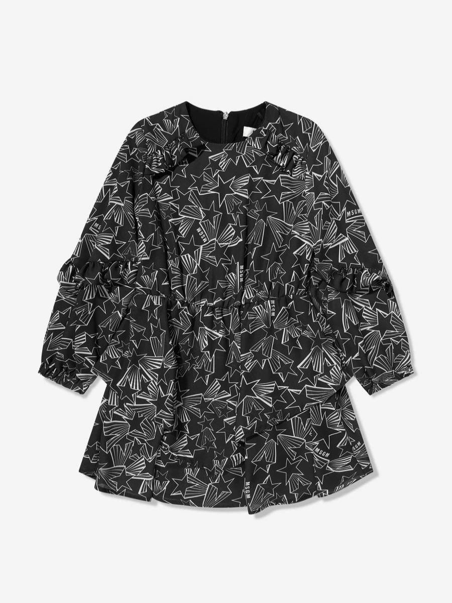 MSGM Black Georgette Dress for Teen Girls - Elegant & Stylish