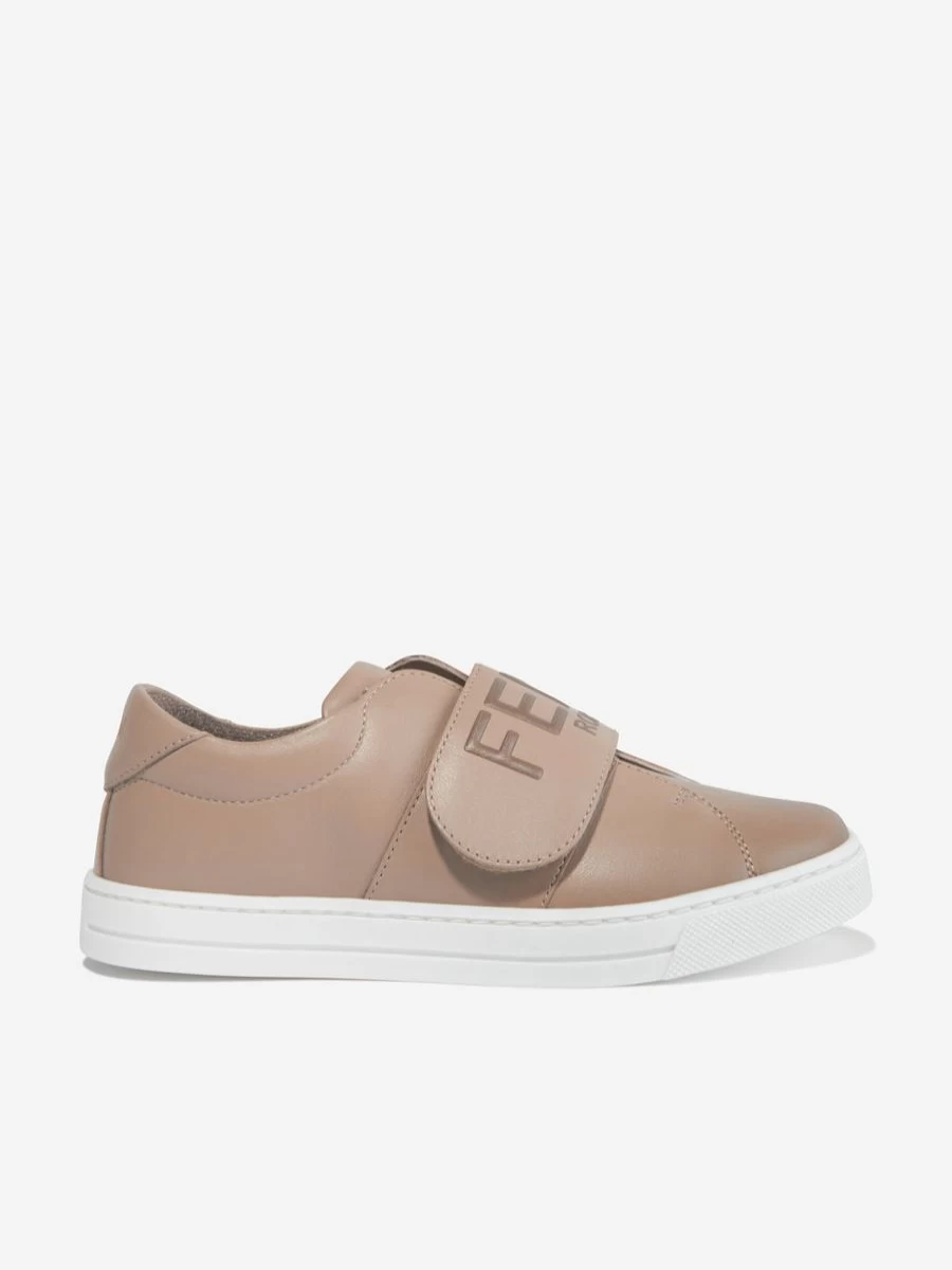 Fendi Kids Boys Beige Leather Logo Trainers - Stylish Comfort for Boys