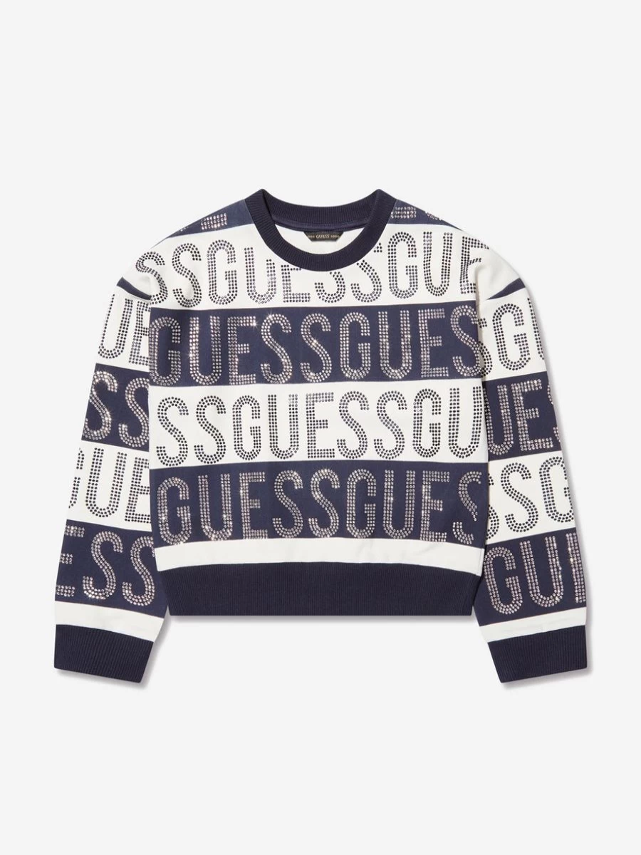 Guess Girls Navy Logo Sweatshirt | Casual Pullover Hoodie for Teens