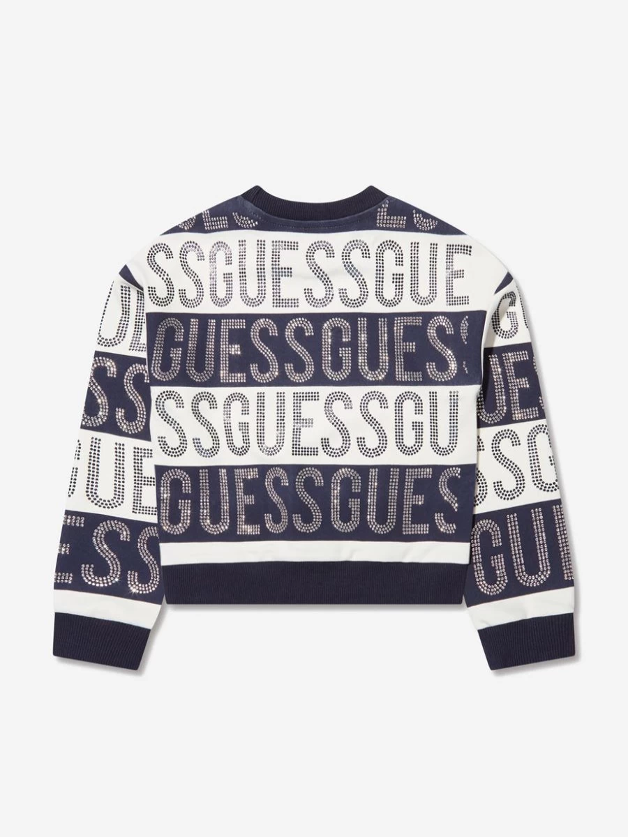 Guess Girls Navy Logo Sweatshirt | Casual Pullover Hoodie for Teens