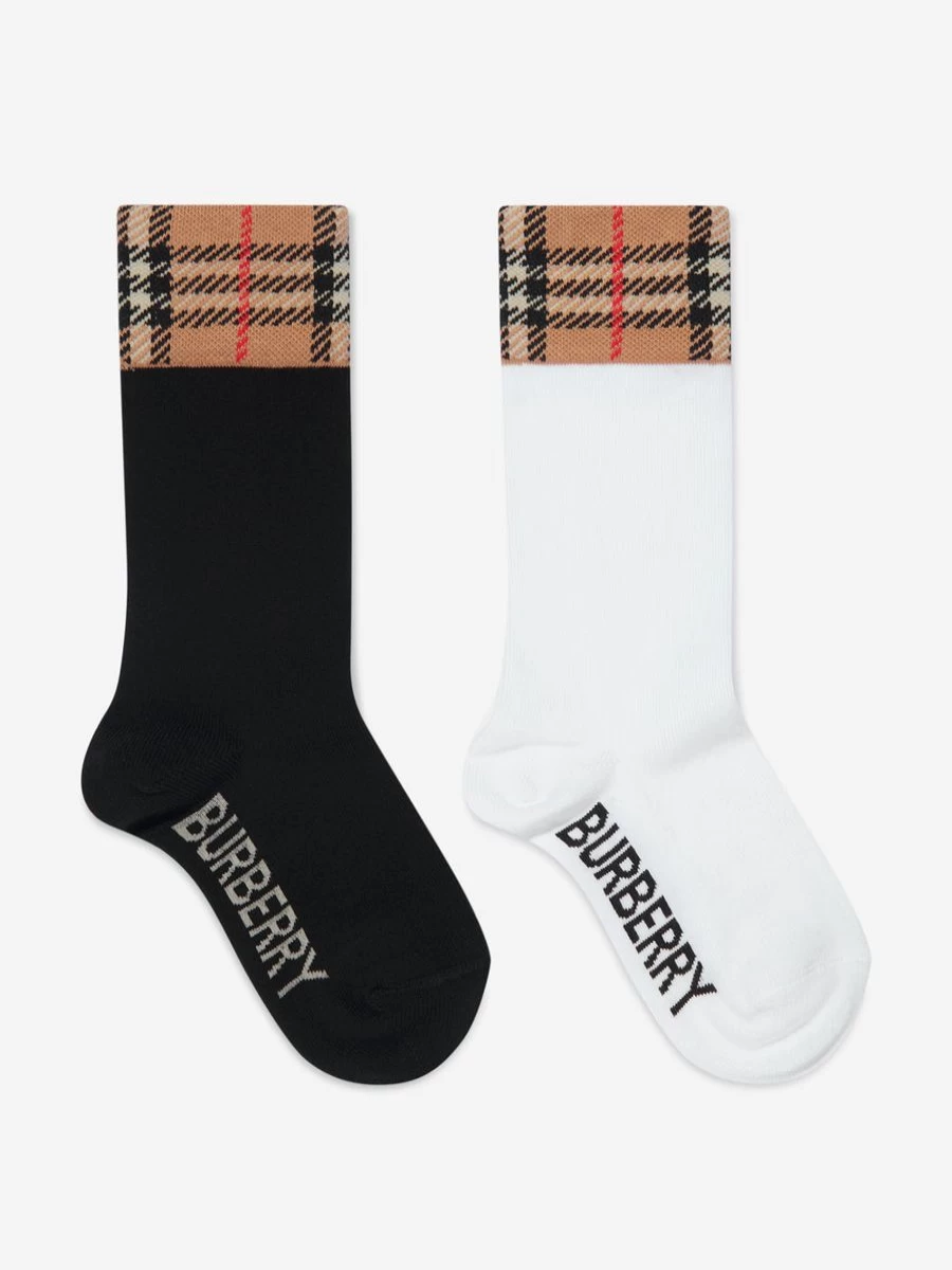 Burberry Kids Boys' Black Check Pattern Cuff Socks Set
