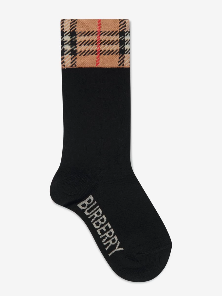 Burberry Kids Boys' Black Check Pattern Cuff Socks Set