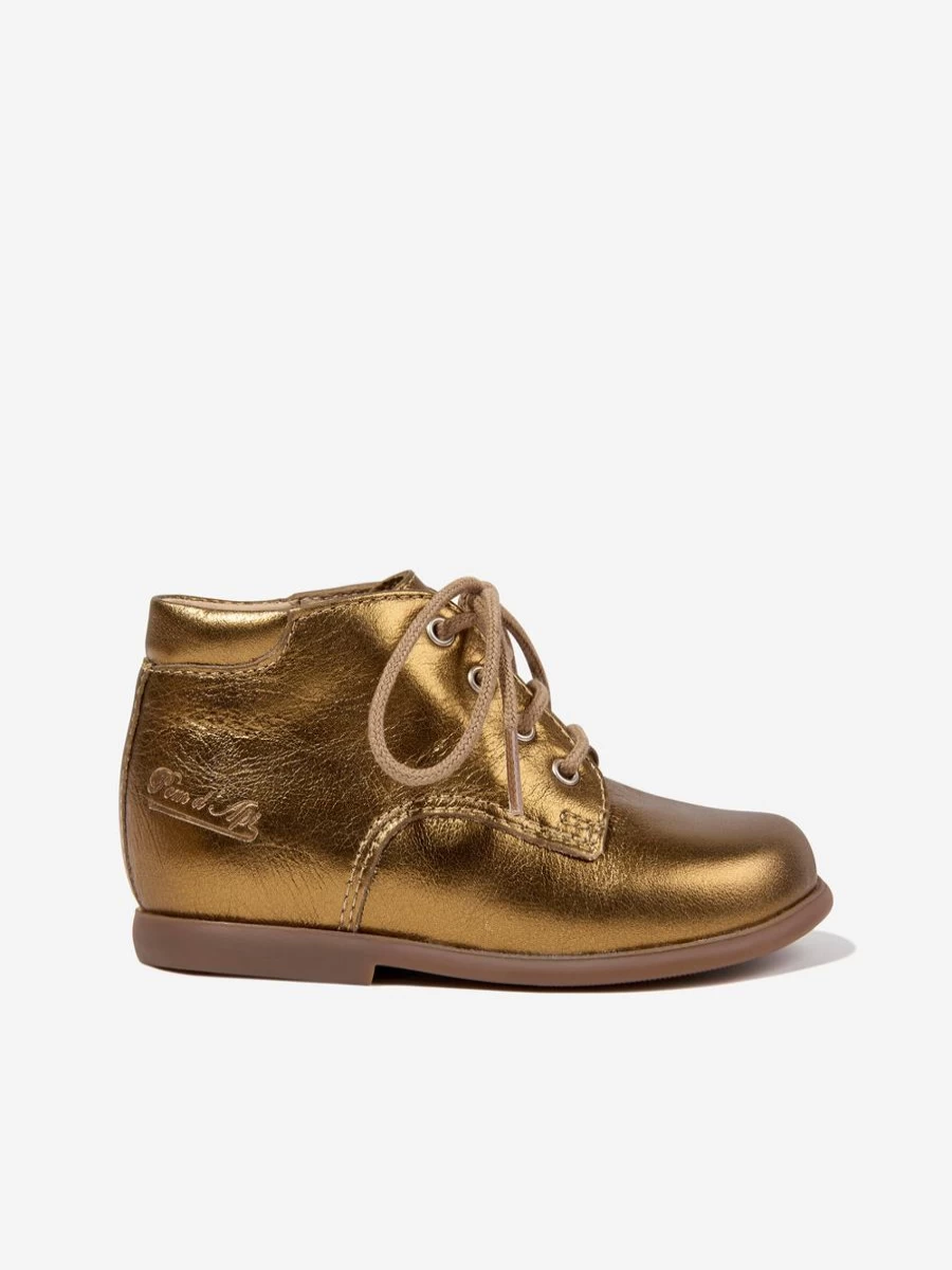 Pom D'Api Baby Girls Gold Leather Derby Boots | Soft Nioupi Casual Shoes