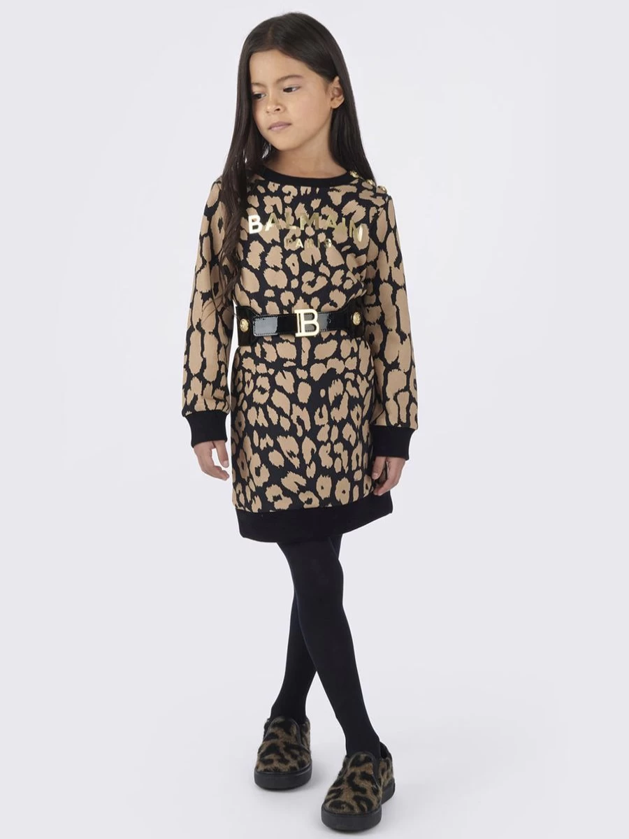 Balmain Teen Girls Brown Leopard Print Sweater Dress