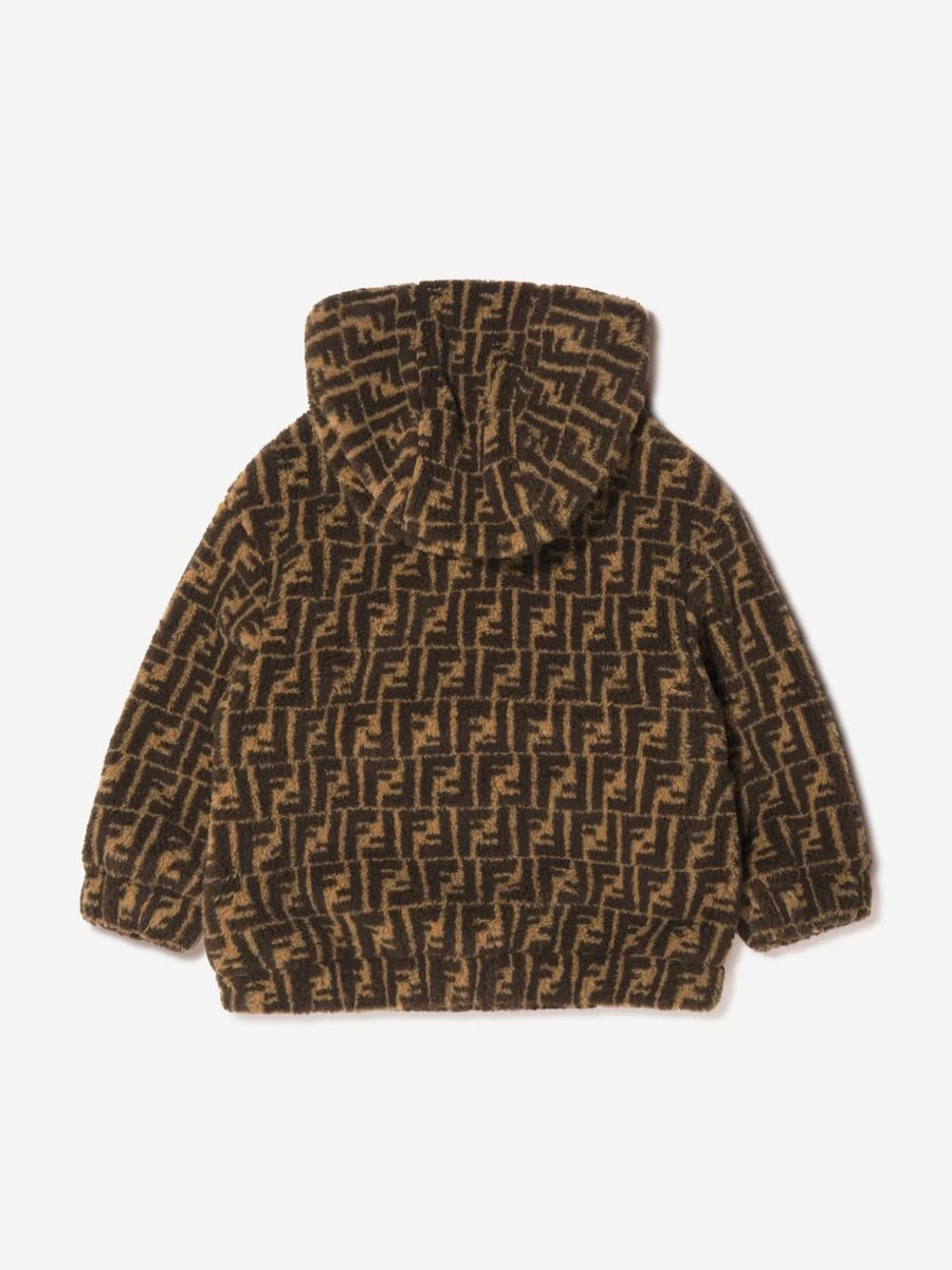 Fendi Kids Girls' Sherpa Fleece Hooded Jacket | Warm Winter Coat for Girls